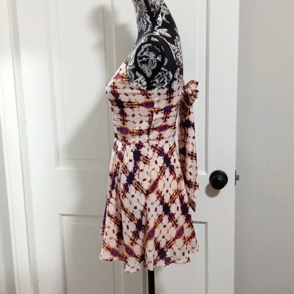 🆕️ 💜Lavender Brown💜 - Beige/Purple Silk Blend Mini Dress Romper - Picture 5 of 15